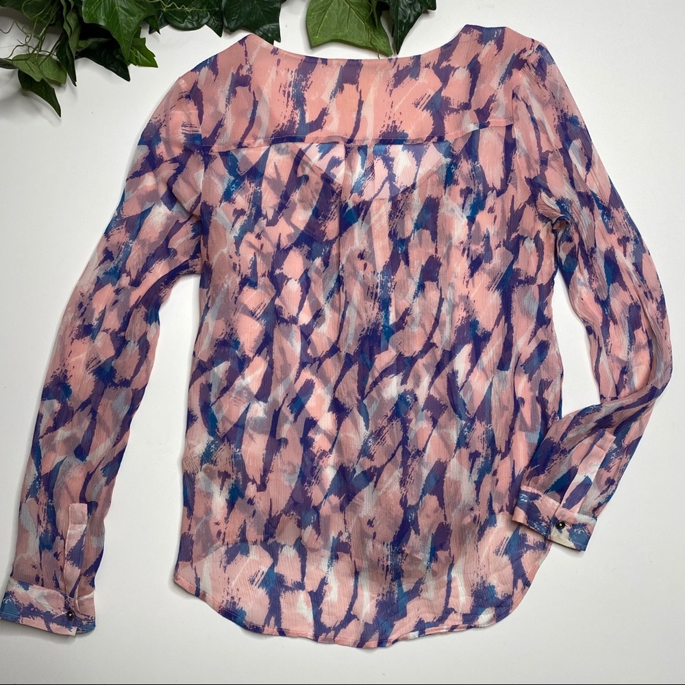 Anthropologie Maeve Silk Pink Blue Water Color top - Picture 4 of 8